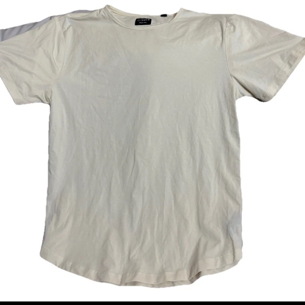 Cuts Clothing Mens Cream Curve Hem Short Sleeve Shirt Size XL Stretch Casual